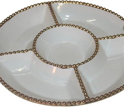 Round Ceramic 5 Compartment Dry Fruit Plate Tray